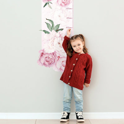 Naklejka na ścianę miarka wzrostu dla dziewczynki różowe kwiaty#kolor_rozowy-mix