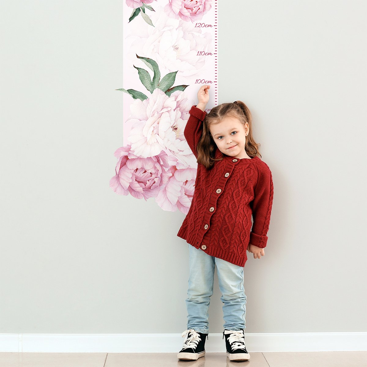Naklejka na ścianę miarka wzrostu do pokoju dziewczynki różowe kwiaty#kolor_rozowy-mix