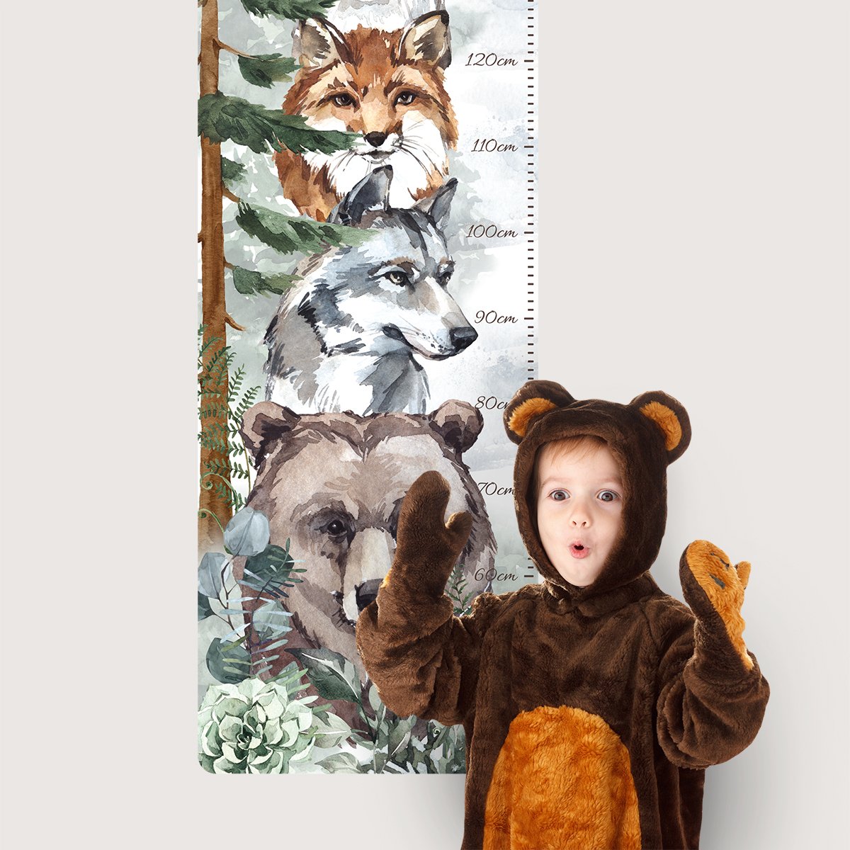 Naklejka na ścianę dla dzieci miarka wzrostu niedźwiedź, las