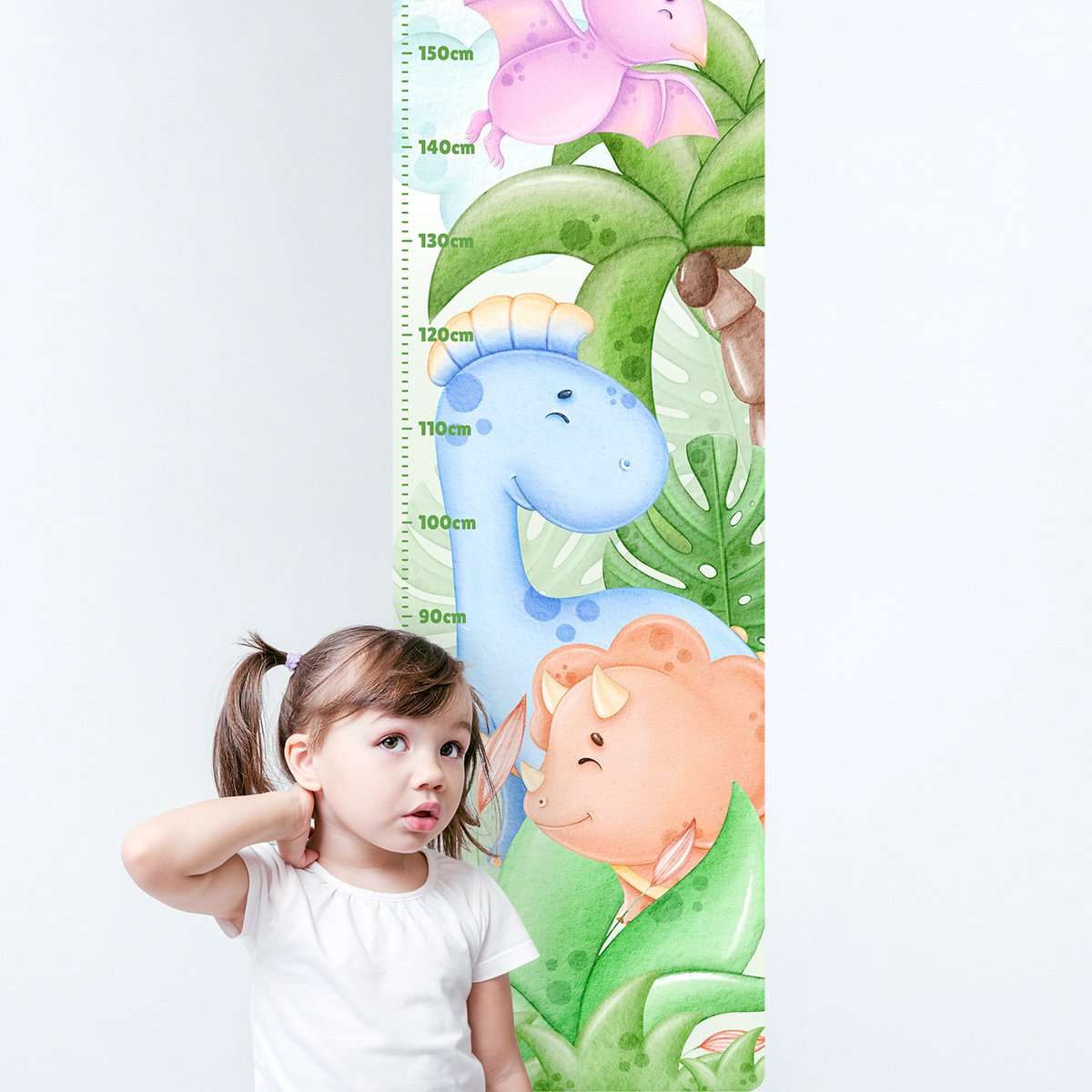 Naklejka na ścianę miarka wzrostu dla dzieci z dinozaurami