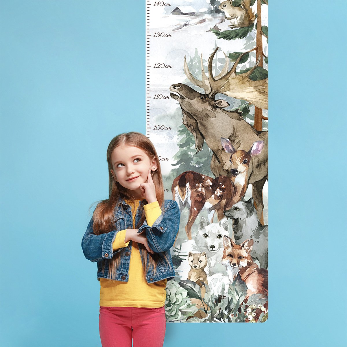 Naklejka na ścianę miarka wzrostu  leśne zwierzęta dla dziewczynki