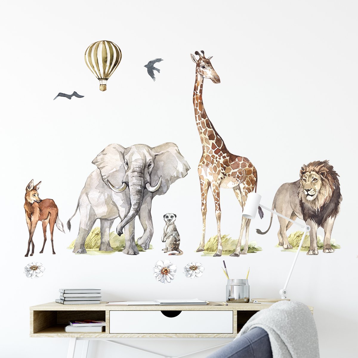 Naklejka na ścianę do pokoju dziecka żyrafa i zwierzęta Afryki