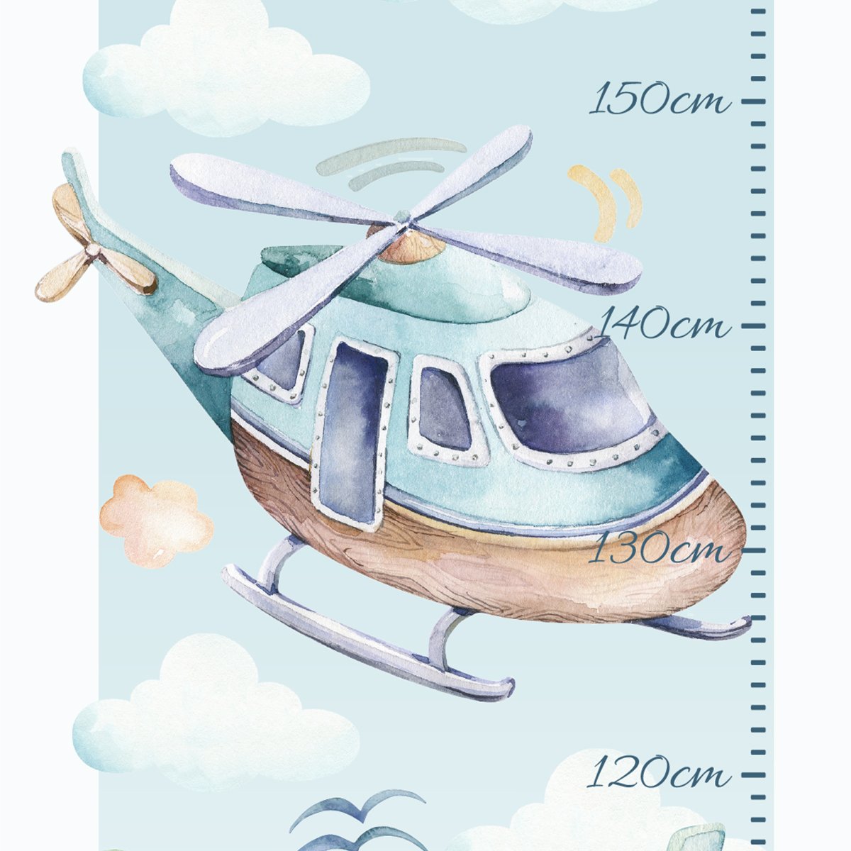 Naklejka ścienna miarka wzrostu - latające samoloty i helikopter