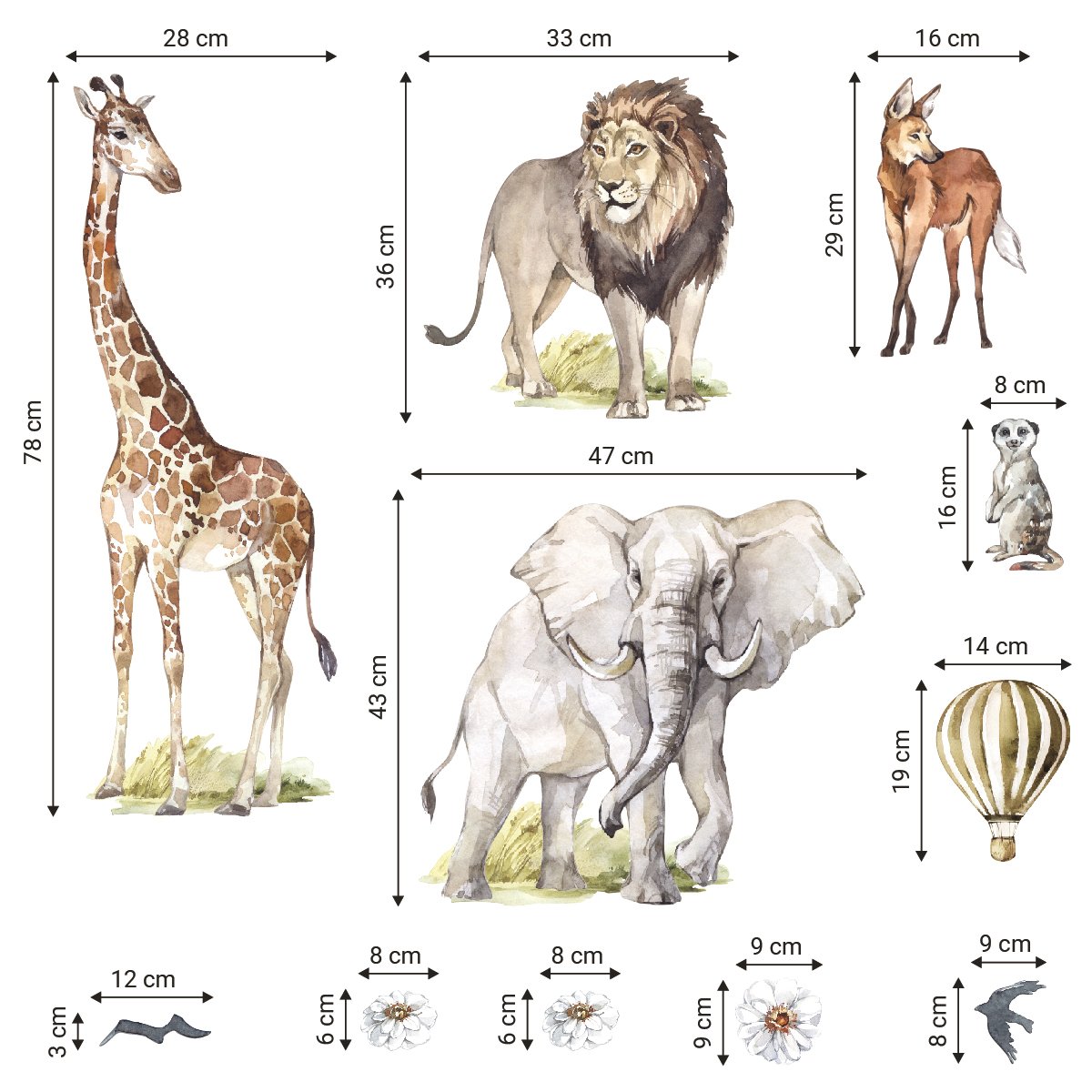 Naklejki na ścianę do pokoju dziecięcego afrykańskie zwierzęta