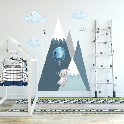 Naklejki na ścianę dla chłopca balony i góry#kolor_niebieski