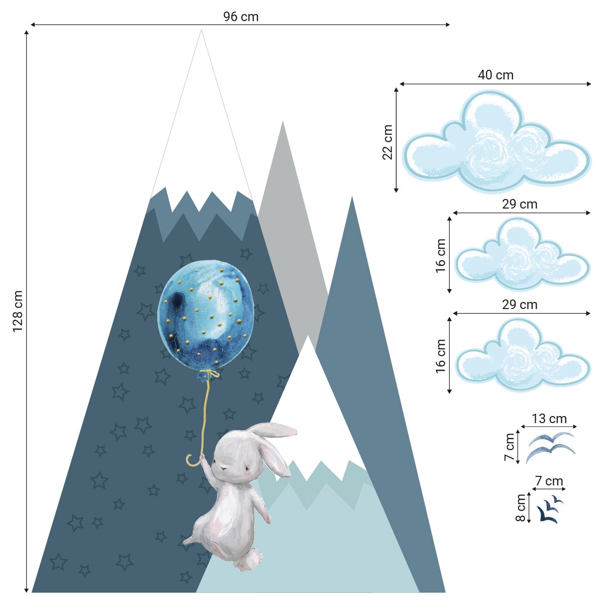 Naklejki na ścianę dla chłopca króliki i góry#kolor_niebieski