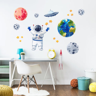 Naklejki na ścianę dla dzieci ziemia, astronauta, gwiazdy i planety