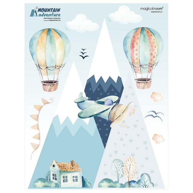 Naklejki ścienne dla dzieci niebieskie góry i balony