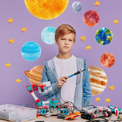 Kolorowe naklejki edukacyjne dla dzieci kosmos, planety i gwiazdy