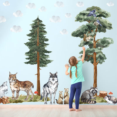 Naklejki na ścianę dla dzieci - las i zwierzęta leśne - duży zestaw