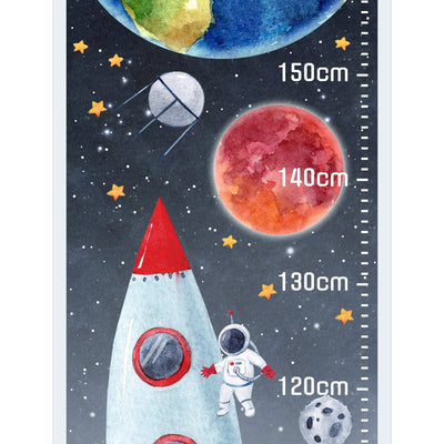 Naklejka na ścianę miarka wzrostu dla dzieci rakieta kosmiczna, sputnik i planety