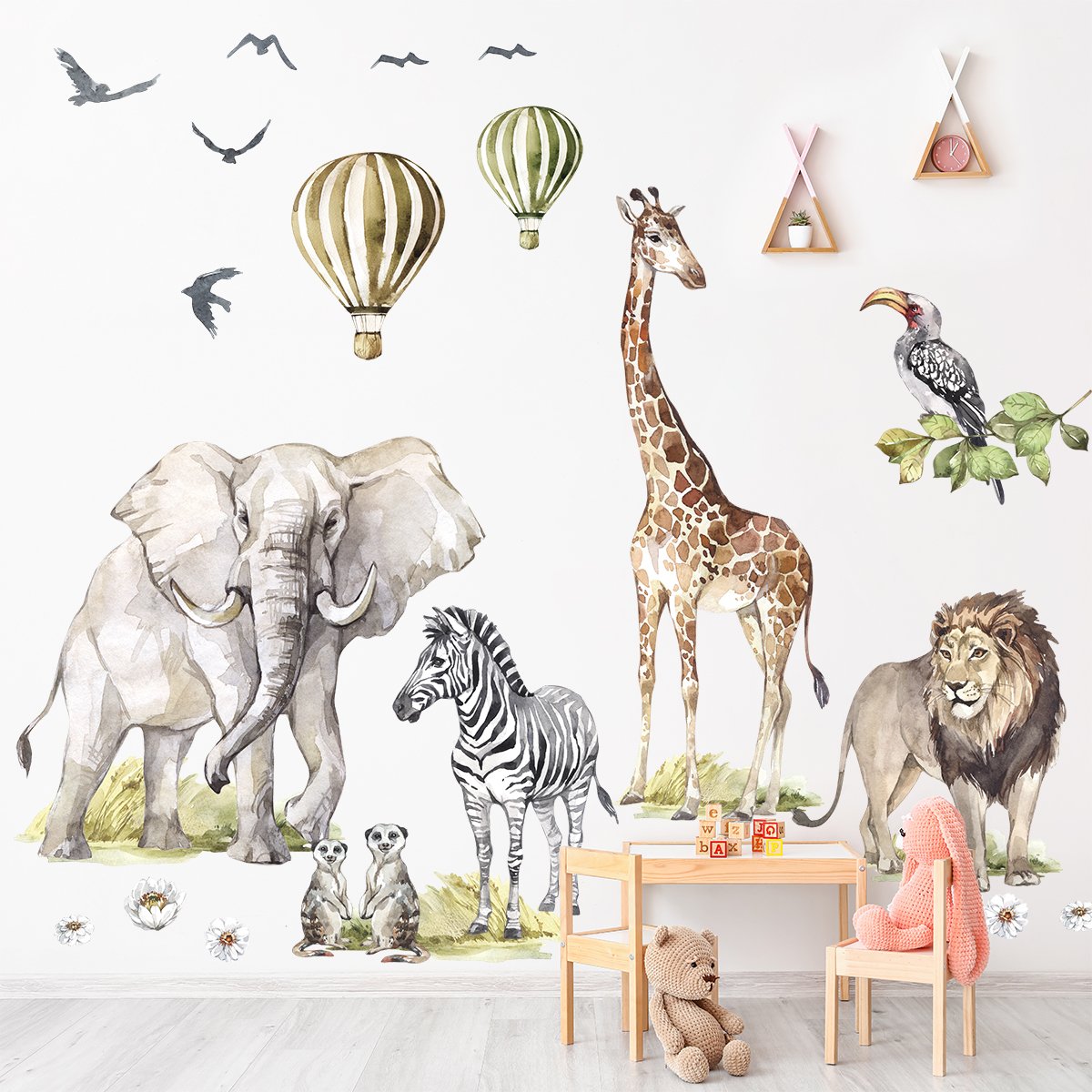 Naklejki na ścianę dla dzieci ze zwierzętami Afryki - duży zestaw