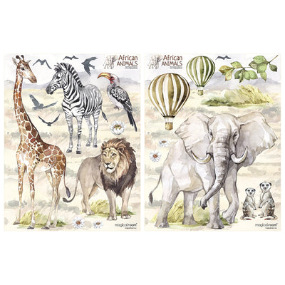 Kolorowe naklejki na ścianę dla małych dzieci zwierzęta Afryki, słoń, żyrafa zebra i lew