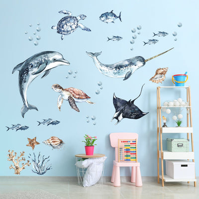 Naklejki na ścianę dla dziewczynki rybki i zwierzęta morskie