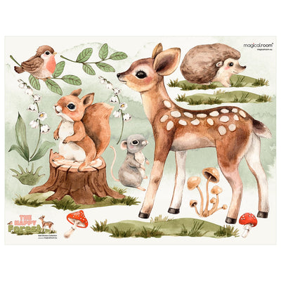 Naklejki dla dziewczynki leśne zwierzęta i ruda wiewiórka