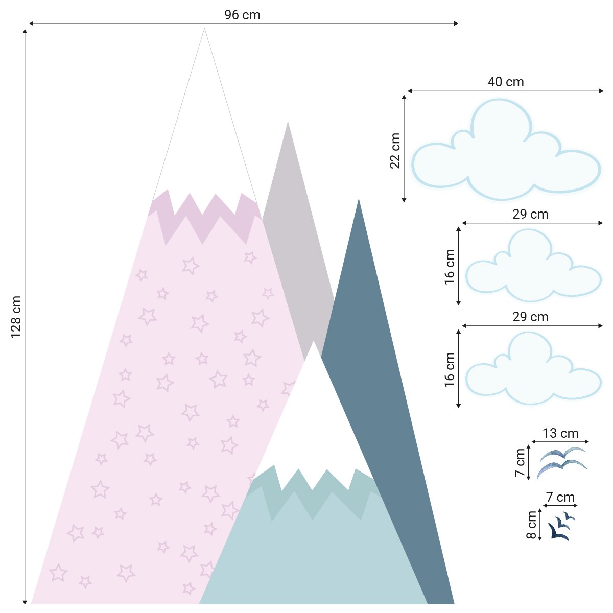 Naklejki do pokoju dziecka różowe góry#kolor_rozowy