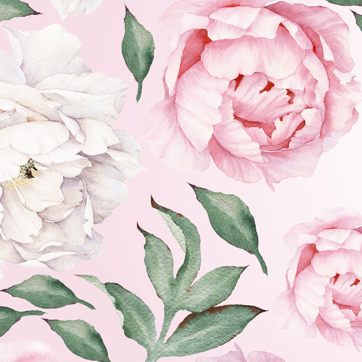 Naklejki na ścianę pastelowe różowe kwiaty i zielone liście do sypialni#kolor_rozowy