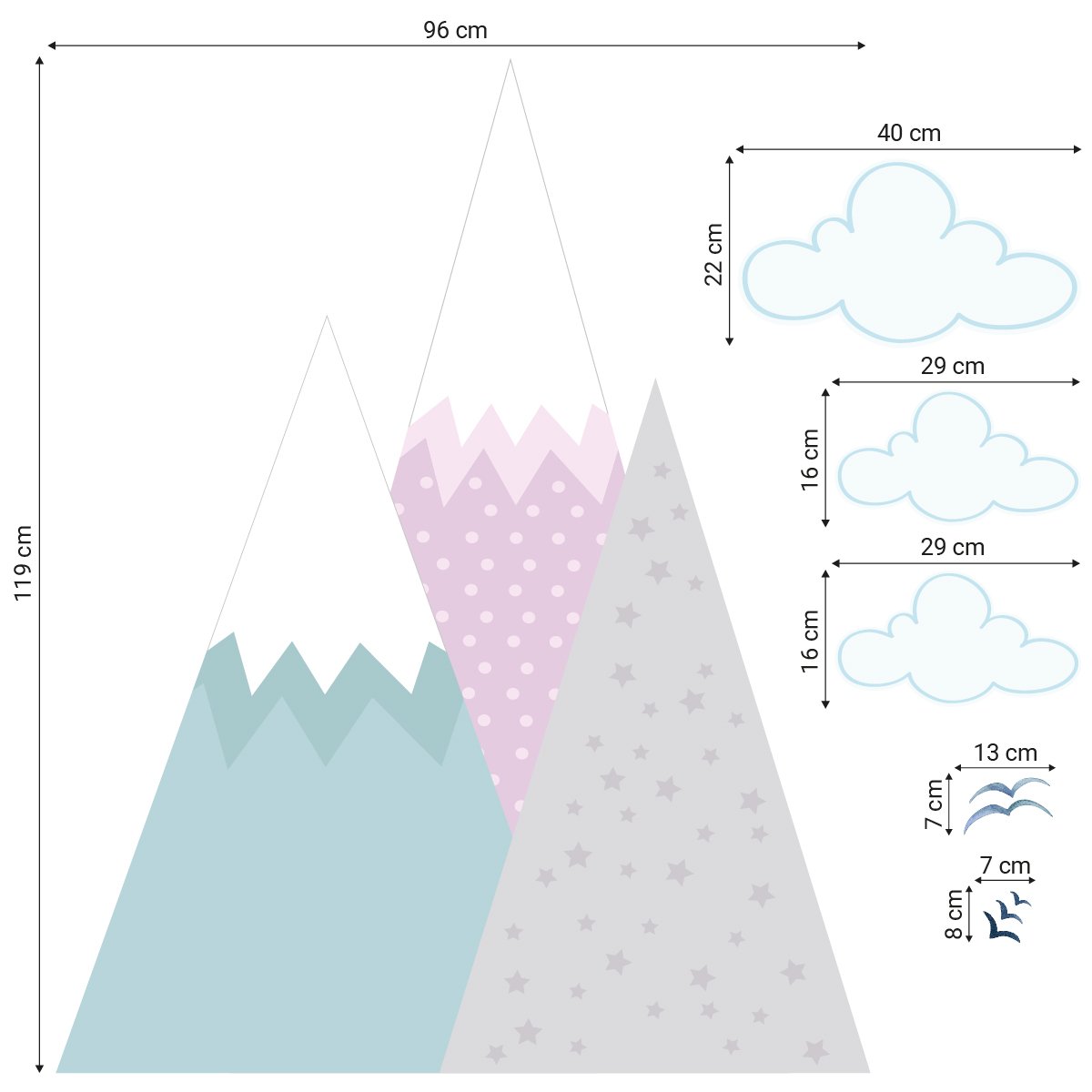 Naklejki na ścianę różowe góry dla dzieci#kolor_rozowy