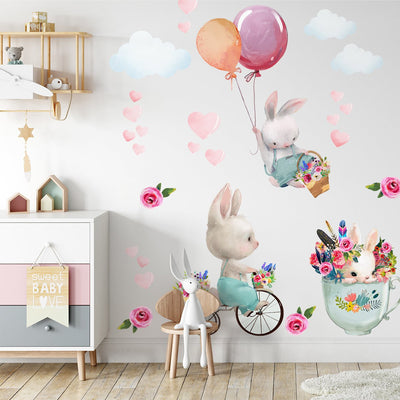 Naklejki na ścianę dla dzieci króliki i balony