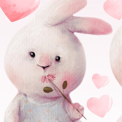 Duże naklejki na ścianę dla dzieci króliki i różowe serca