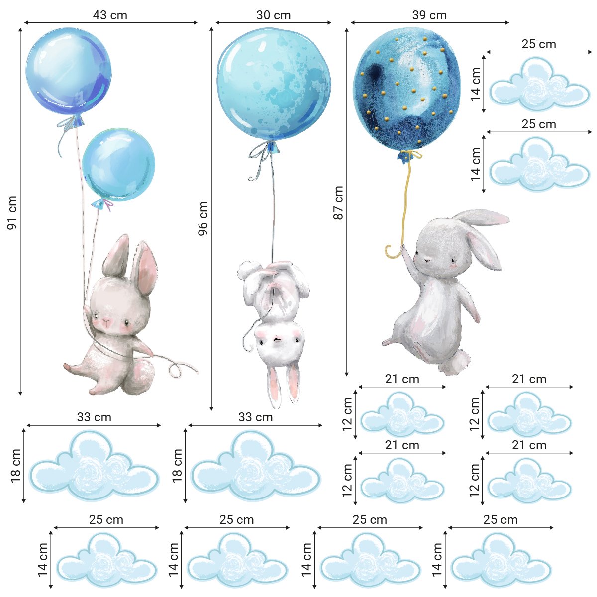 Naklejki króliki z niebieskimi latającymi balonami#kolor_niebieski