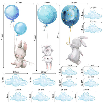 Naklejki króliki z niebieskimi latającymi balonami#kolor_niebieski