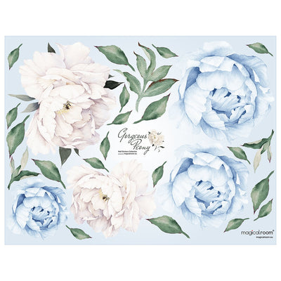 Naklejki niebieskie i białe kwiatki piwonie do salonu kosmetycznego#kolor_niebieski