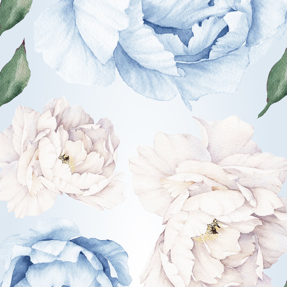 Naklejki na ścianę białe i niebieskie kwiaty do pokoju dziewczynki#kolor_niebieski
