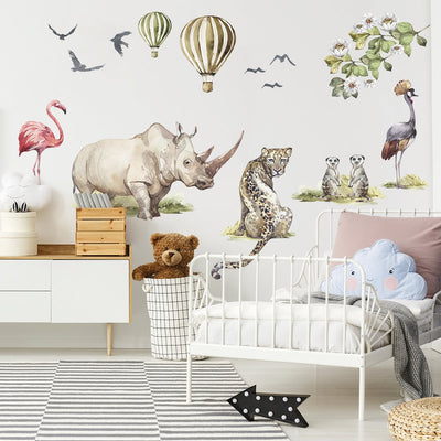 Naklejki na ścianę dla dzieci dzikie zwierzęta Afryki naklejone na ścianie nad łóżkiem w pokoju dziewczynki