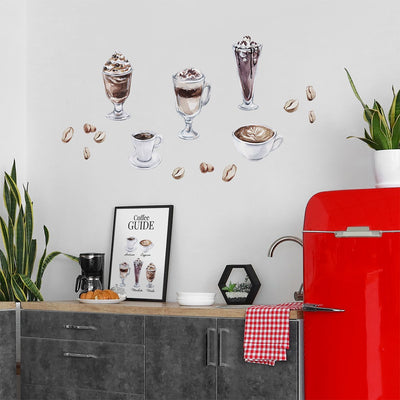 Naklejki na ścianę do kuchni z kawami cappucino mocha i espresso