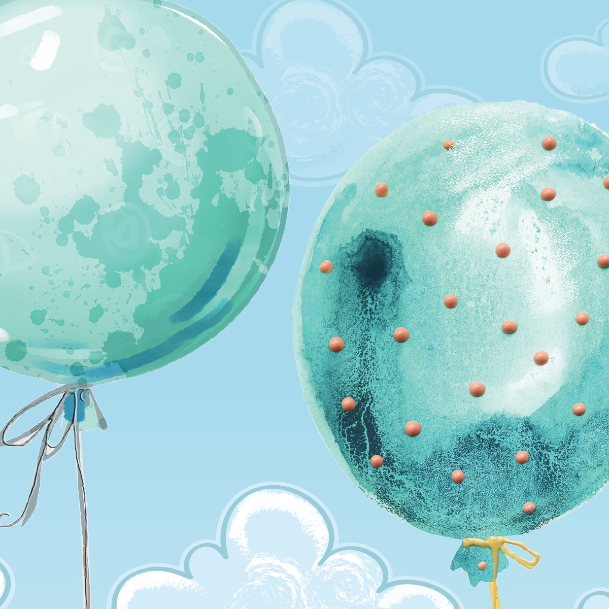Naklejki na ścianę chmurki i latające balony#kolor_mietowy