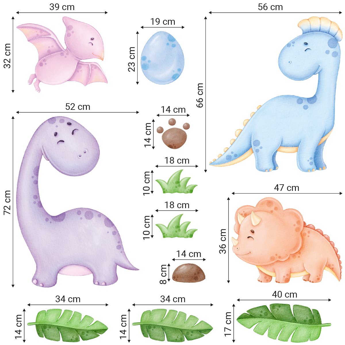 Kolorowe naklejki na ścianę dinozaury i liście do pokoju chłopca