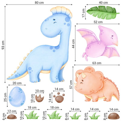 Naklejki na ścianę do przedszkola kolorowe dinozaury, bajkowe zwierzęta