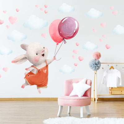 Naklejki na ścianę dla dzieci króliczek i dwa różowe balony