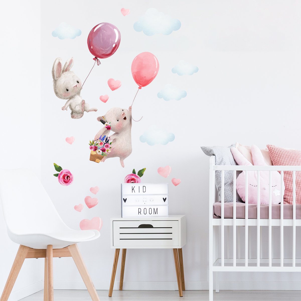 Naklejki na ścianę dla dzieci balony i króliki