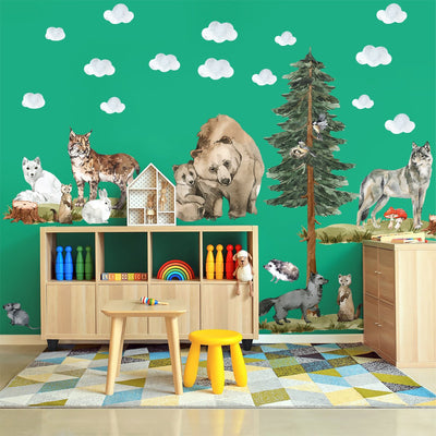 Naklejki na ścianę do przedszkola dla dzieci las i zwierzęta leśne