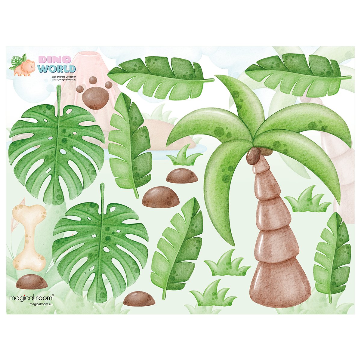 Naklejki na ścianę dla dzieci egzotyczne liście, palma, dżungla