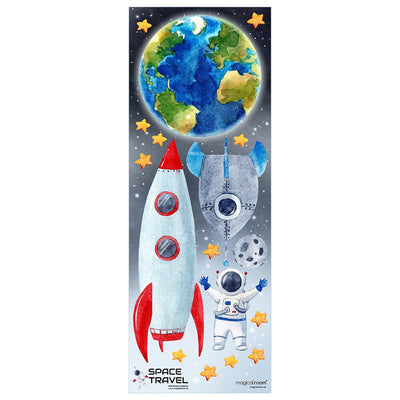 Kolorowe naklejki na ścianę dla dzieci statek kosmiczny, ziemia, rakieta i kosmos