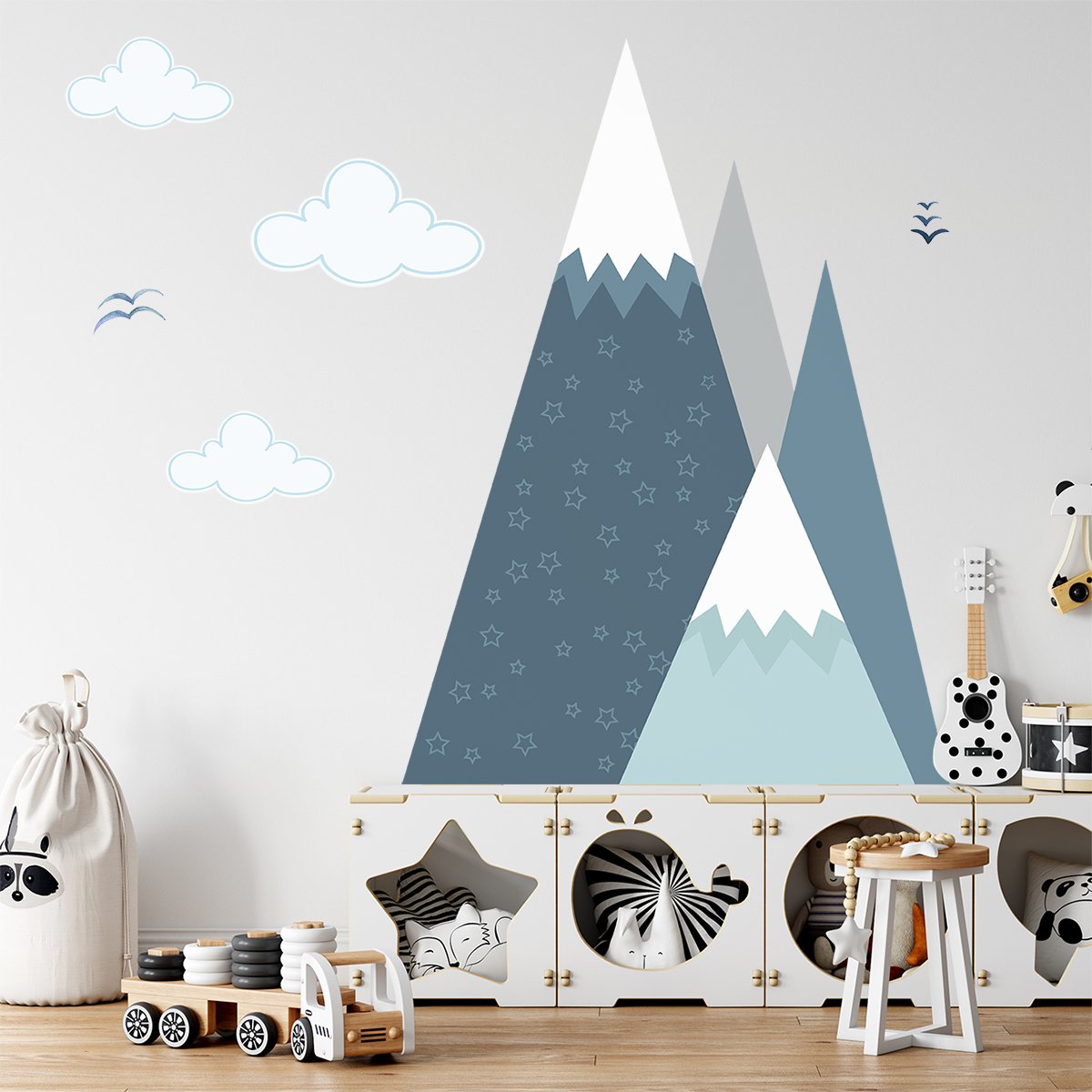 Naklejki na ścianę dla dziecka skandynawskie góry#kolor_niebieski