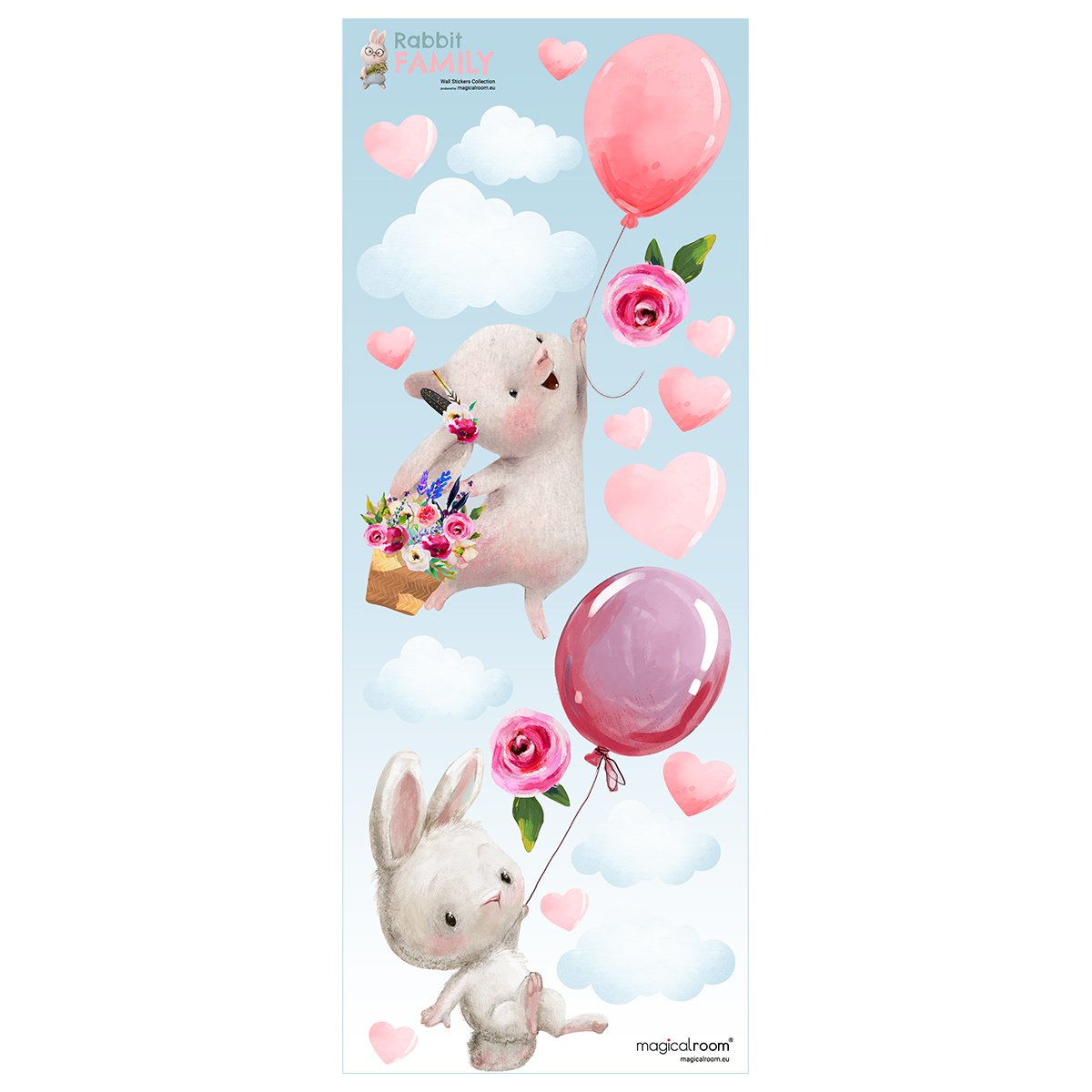 Naklejki na ścianę dla dziewczynki różowe balony i króliczki