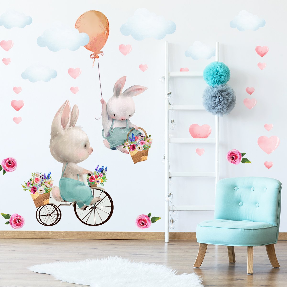 Naklejki na ścianę dla dziewczynki urocze króliczki