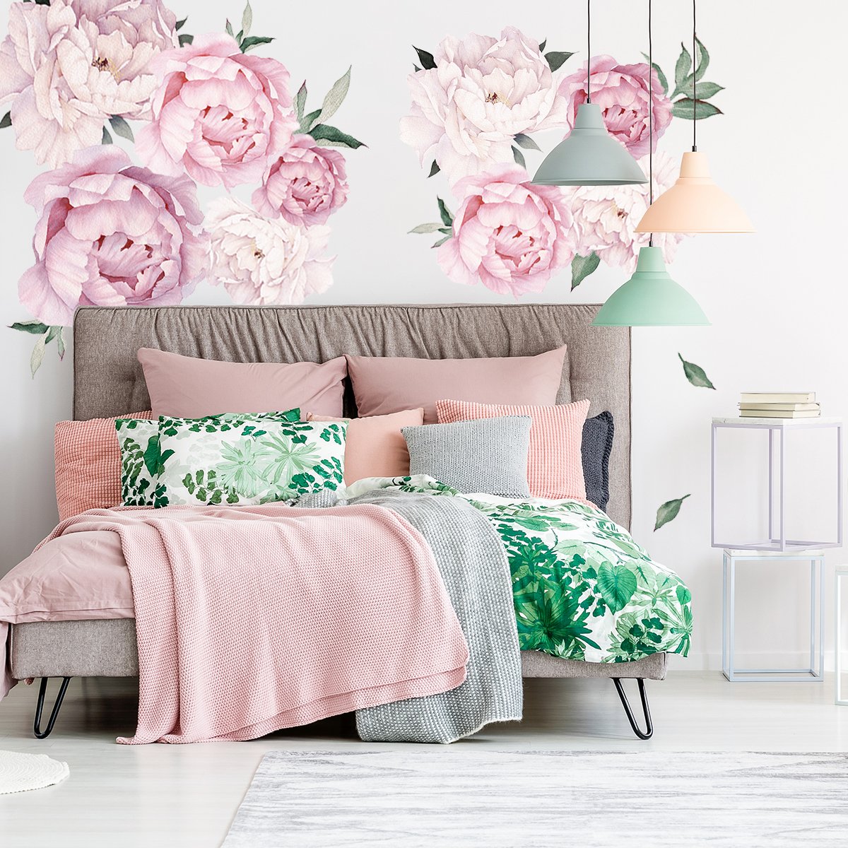 Duże naklejki na ścianę do sypialni kwiaty vintage#kolor_rozowy-mix