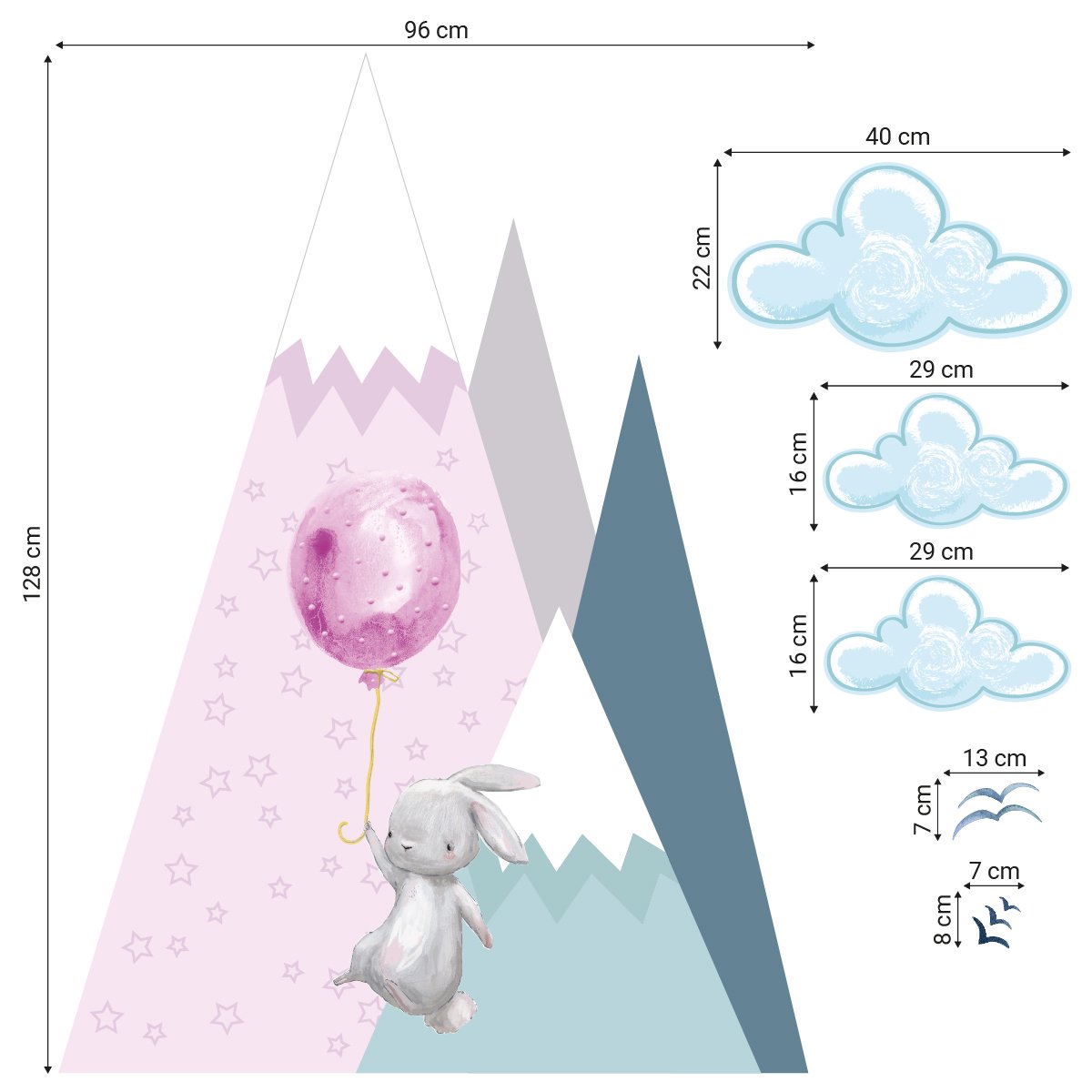 Naklejki na ścianę króliczki i różowe góry#kolor_rozowy