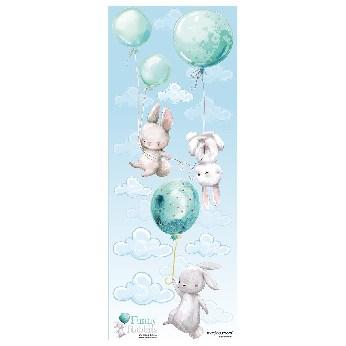 Naklejki na ścianę króliczki i miętowe baloniki#kolor_mietowy