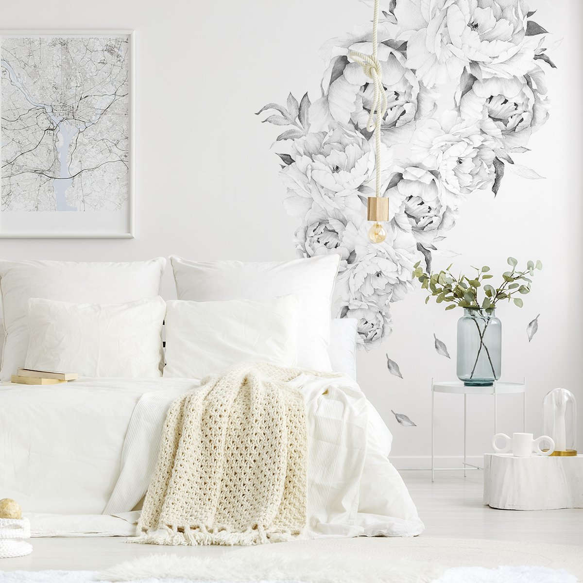 Naklejki na ścianę szare kwiaty do sypialni#kolor_szary