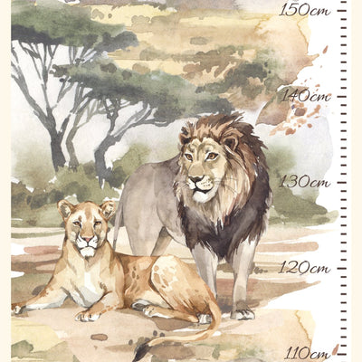 Naklejki na ścianę miarka wzrostu lew, lwica i safari do pokoju dzieci