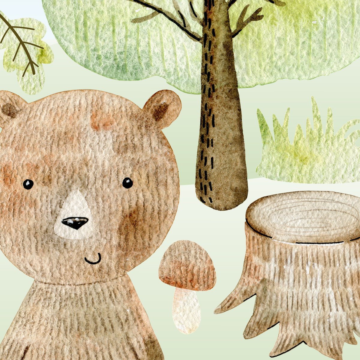 Naklejki na ścianę dla dzieci brązowy niedźwiedź i drzewa