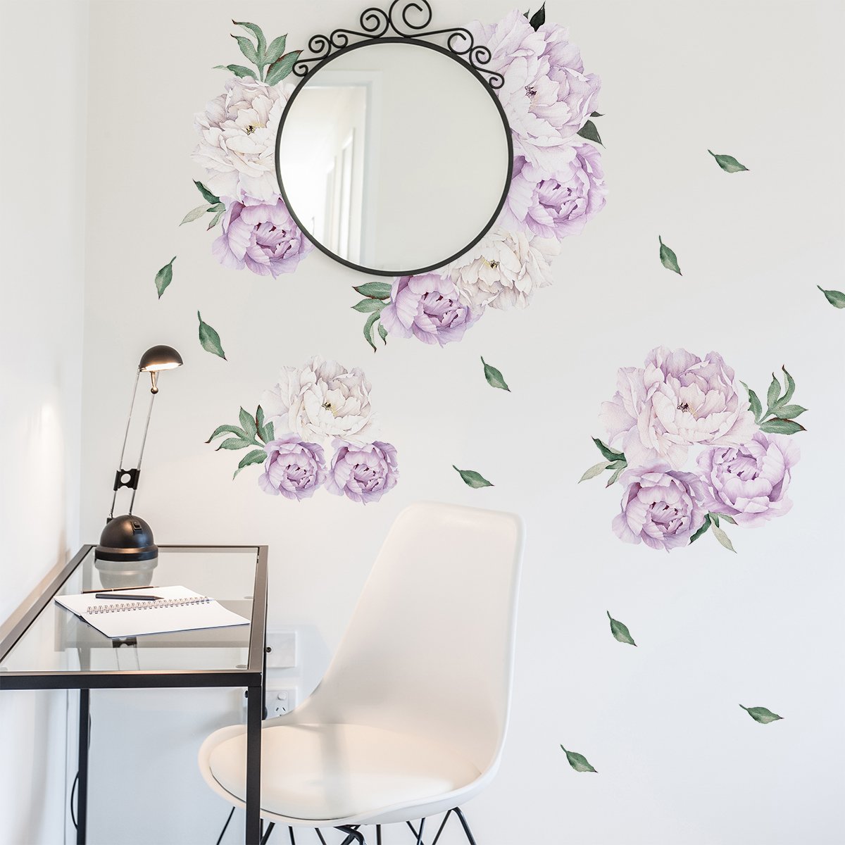 Naklejki na ścianę białe i fioletowe kwiaty do salonu#kolor_fioletowy