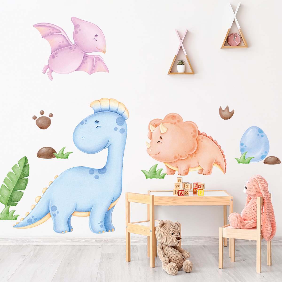 Naklejki na ścianę do pokoju dziewczynki zwierzęta, dinozaury