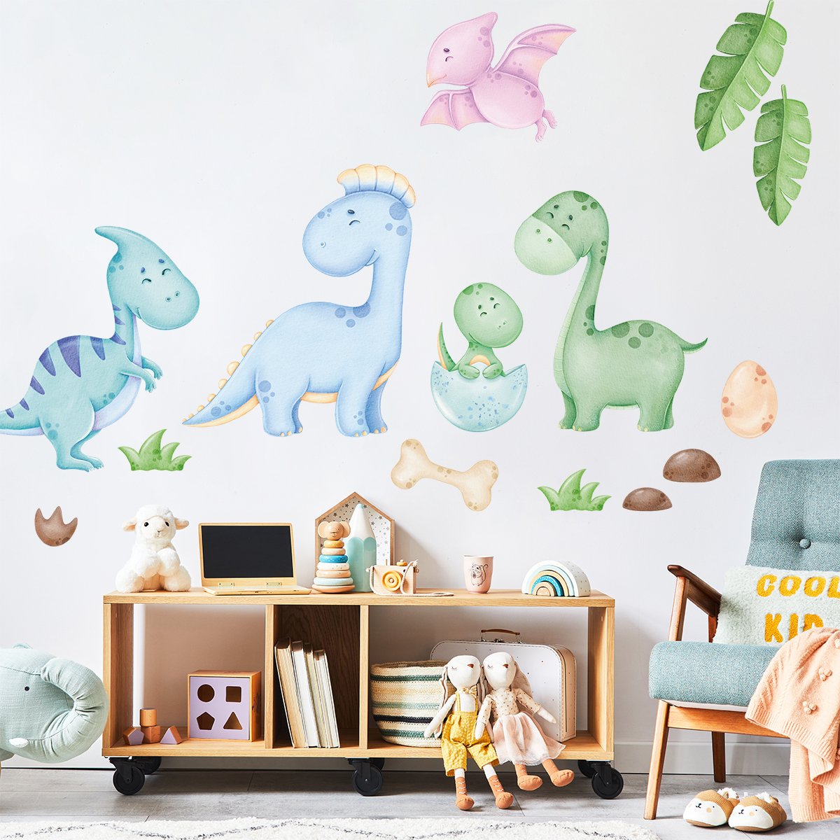 Naklejki na  ścianę kolorowe zwierzęta, dinozaury do przedszkola